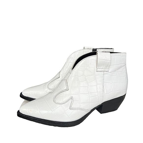 Gabriella Western Croc Embossed White Leather Bootie NWT - Picture 1 of 16